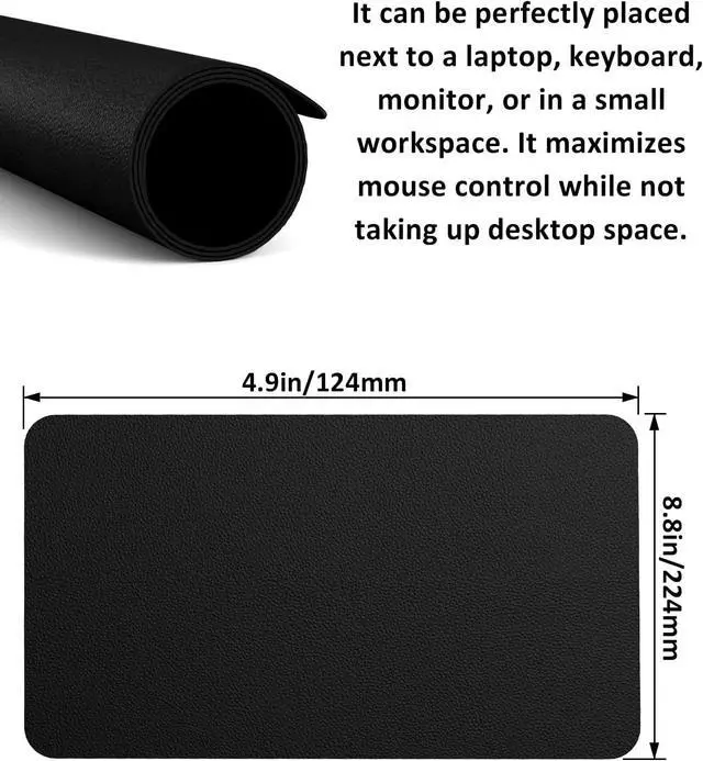 Alt view image 4 of 7 - HETTHI 2 Pack Self-Adhesive Mouse Pad, Sticks to Desk & Flat Work Surface - PVC Leather, 8.8 x 4.9 Inches, Black