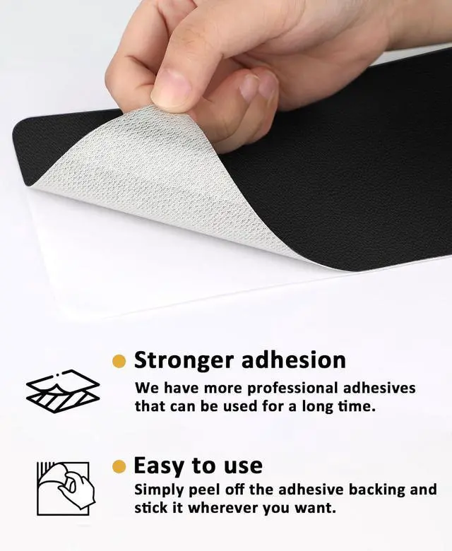 Alt view image 5 of 7 - HETTHI 2 Pack Self-Adhesive Mouse Pad, Sticks to Desk & Flat Work Surface - PVC Leather, 8.8 x 4.9 Inches, Black