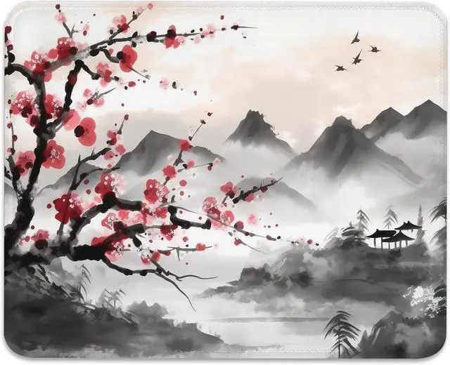 Main image of Resilient Beauty Plum Blossom-Inspired Mouse Pad, Rectangle Stitched Edges Non-Slip Rubber Base Mouse Pads for Computers Laptop