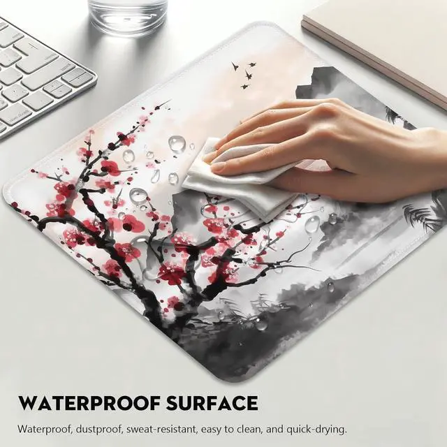Alt view image 4 of 7 - Resilient Beauty Plum Blossom-Inspired Mouse Pad, Rectangle Stitched Edges Non-Slip Rubber Base Mouse Pads for Computers Laptop