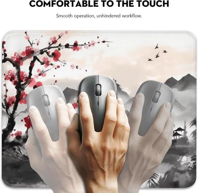 Alt view image 3 of 7 - Resilient Beauty Plum Blossom-Inspired Mouse Pad, Rectangle Stitched Edges Non-Slip Rubber Base Mouse Pads for Computers Laptop