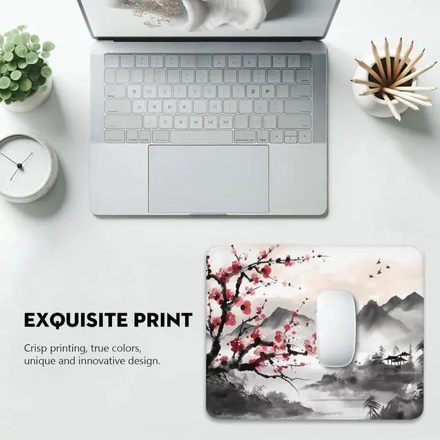 Alt view image 6 of 7 - Resilient Beauty Plum Blossom-Inspired Mouse Pad, Rectangle Stitched Edges Non-Slip Rubber Base Mouse Pads for Computers Laptop
