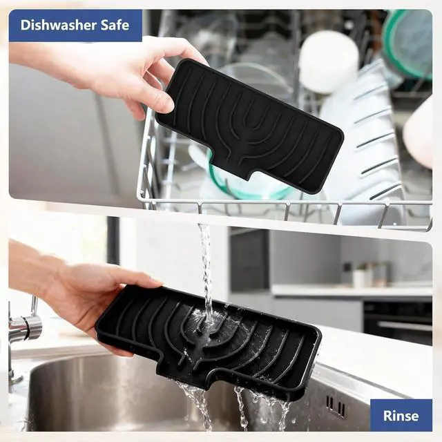 Alt view image 5 of 7 - Silicone Sponge Holder for Kitchen Sink With Drain Spout, Self Draining, Kitchen Soap Tray, Bathroom Organizer, Sink Caddy (Black, 10×4)