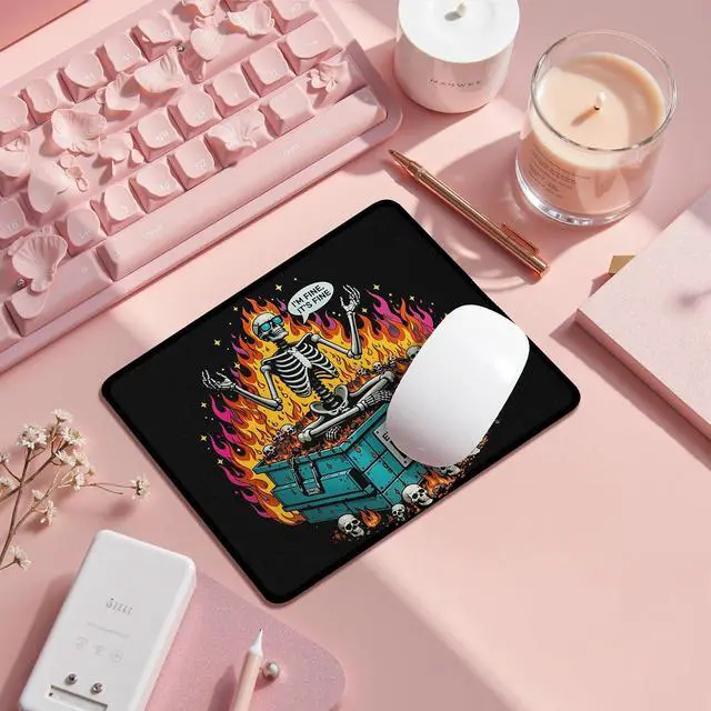 Alt view image 5 of 6 - Funny Gothic Skeleton Dumpster Fire Mouse Pad,Sarcastic Everything is Fine Mousepad for Home Office Computers Laptop Supplies Desk Accessories, 9.5x7.9 Inch,L034-SDB-ZH