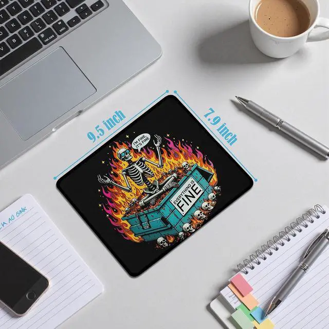Alt view image 2 of 6 - Funny Gothic Skeleton Dumpster Fire Mouse Pad,Sarcastic Everything is Fine Mousepad for Home Office Computers Laptop Supplies Desk Accessories, 9.5x7.9 Inch,L034-SDB-ZH
