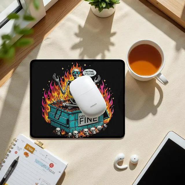 Alt view image 3 of 6 - Funny Gothic Skeleton Dumpster Fire Mouse Pad,Sarcastic Everything is Fine Mousepad for Home Office Computers Laptop Supplies Desk Accessories, 9.5x7.9 Inch,L034-SDB-ZH