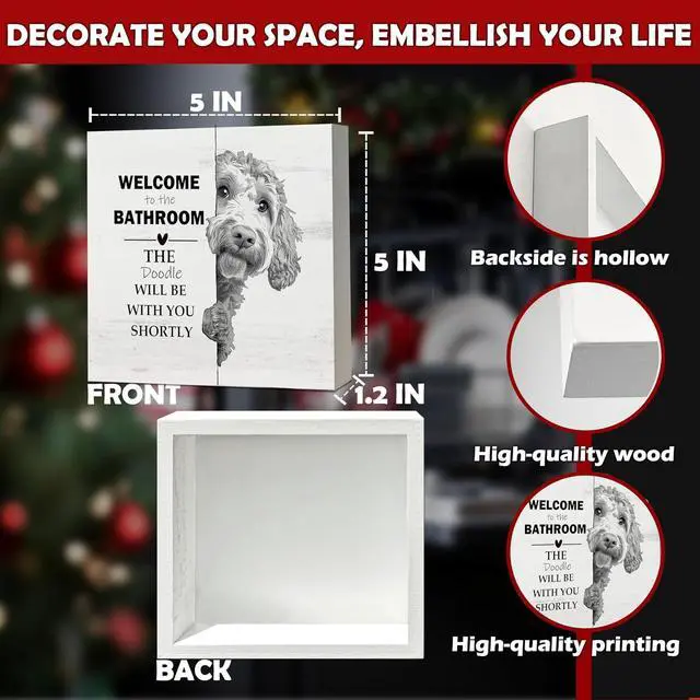 Alt view image 2 of 6 - Funny Goldendoodle Bathroom Decor, Goldendoodle Gifts Black and White Golden Doodle Dog Wooden Box Sign, Wood Signs for Bathroom Toilet Restroom Counter Shelf Wall Decoration 5x5 Inch