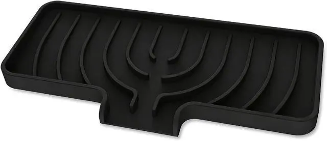 Alt view image 7 of 7 - Silicone Sponge Holder for Kitchen Sink With Drain Spout, Self Draining, Kitchen Soap Tray, Bathroom Organizer, Sink Caddy (Black, 10×4)