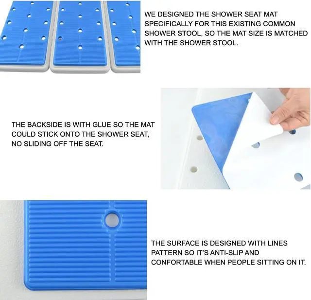 Alt view image 6 of 7 - Transfer Bench Cushion Mat Shower Chair Bath Stool Seat Pad 10 Holes | Warm Soft Comfortable Non-Slip Waterproof Skin Friendly, Back Adhesive, Removable Backing, 10 Holes