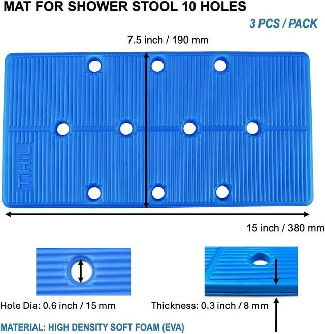 Alt view image 2 of 7 - Transfer Bench Cushion Mat Shower Chair Bath Stool Seat Pad 10 Holes | Warm Soft Comfortable Non-Slip Waterproof Skin Friendly, Back Adhesive, Removable Backing, 10 Holes