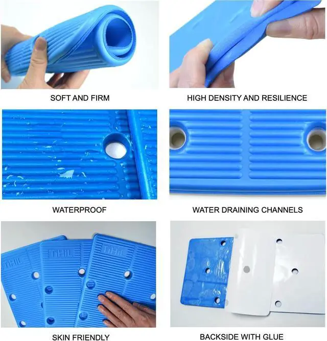Alt view image 4 of 7 - Transfer Bench Cushion Mat Shower Chair Bath Stool Seat Pad 10 Holes | Warm Soft Comfortable Non-Slip Waterproof Skin Friendly, Back Adhesive, Removable Backing, 10 Holes