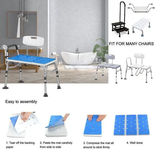 Alt view image 3 of 7 - Transfer Bench Cushion Mat Shower Chair Bath Stool Seat Pad 10 Holes | Warm Soft Comfortable Non-Slip Waterproof Skin Friendly, Back Adhesive, Removable Backing, 10 Holes
