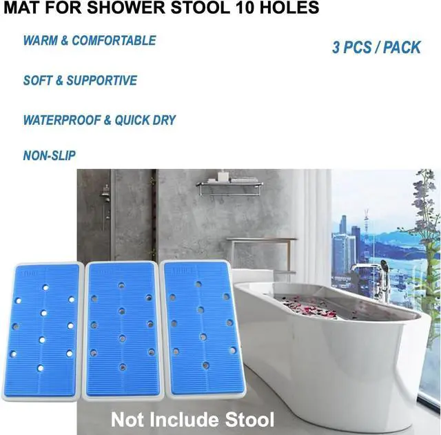 Alt view image 5 of 7 - Transfer Bench Cushion Mat Shower Chair Bath Stool Seat Pad 10 Holes | Warm Soft Comfortable Non-Slip Waterproof Skin Friendly, Back Adhesive, Removable Backing, 10 Holes