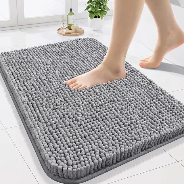 Main image of Arotive Bathroom Rugs 24x16, Soft Absorbent Shaggy Chenille Bath Rugs | Grey, Machine Washable Rubber Backing Bath Mats for Bathroom Floor Tub and Shower Home Decor Accessories