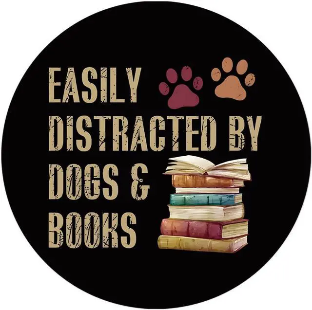 Main image of Book Lover Gifts Mouse Pads, Small Round Mouse Pads for Desk, Book Reader Gifts Women, Computer Desk Accessories for Women, Easily Distracted by Dogs and Books 8.7x8.7 Inch