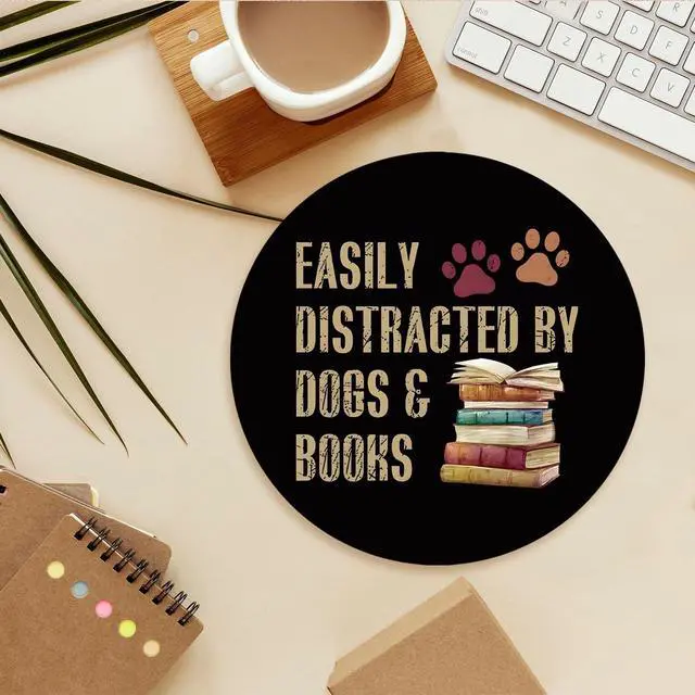 Alt view image 4 of 6 - Book Lover Gifts Mouse Pads, Small Round Mouse Pads for Desk, Book Reader Gifts Women, Computer Desk Accessories for Women, Easily Distracted by Dogs and Books 8.7x8.7 Inch