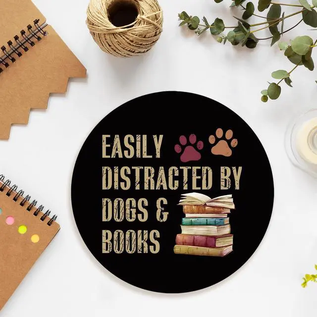 Alt view image 5 of 6 - Book Lover Gifts Mouse Pads, Small Round Mouse Pads for Desk, Book Reader Gifts Women, Computer Desk Accessories for Women, Easily Distracted by Dogs and Books 8.7x8.7 Inch