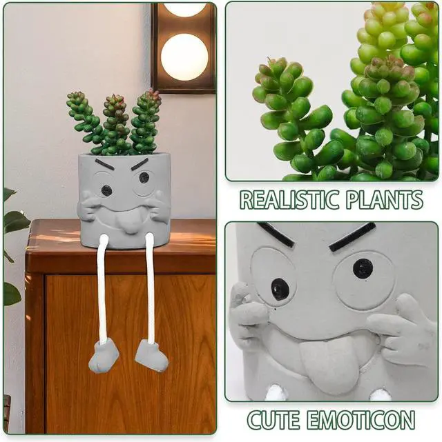 Alt view image 7 of 7 - Zerzsy Artificialplant Succulents in Cement Pots with Hanging Leg, Kitchen Shelf Decor, Bathroom Shelf Decoraion, Home Sheves Decoration Accents, Office Wall Decor - Set of 1