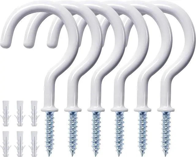Main image of 12 Pcs Ceiling Hooks for Hanging Plants 1.8" White Vinyl Coated | Heavy Duty, Rust Proof, Hanging Hooks For Christmas Lights, Cups, Decors, Screw in Plant Hanger Hook, Indoor, Outdoor