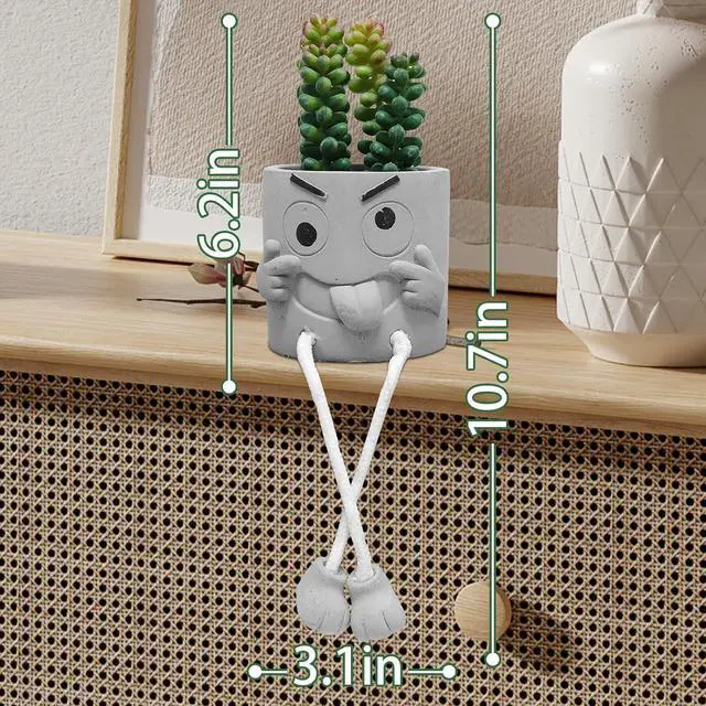 Alt view image 4 of 7 - Zerzsy Artificialplant Succulents in Cement Pots with Hanging Leg, Kitchen Shelf Decor, Bathroom Shelf Decoraion, Home Sheves Decoration Accents, Office Wall Decor - Set of 1