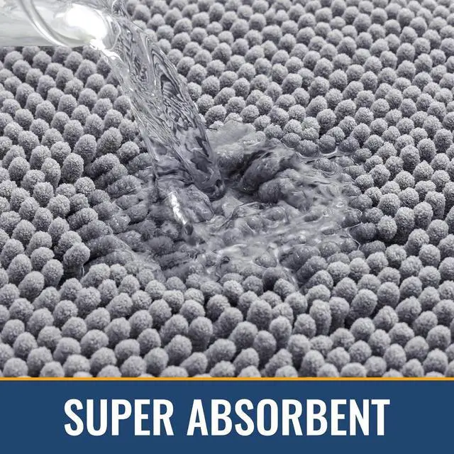 Alt view image 4 of 7 - Arotive Bathroom Rugs 24x16, Soft Absorbent Shaggy Chenille Bath Rugs | Grey, Machine Washable Rubber Backing Bath Mats for Bathroom Floor Tub and Shower Home Decor Accessories