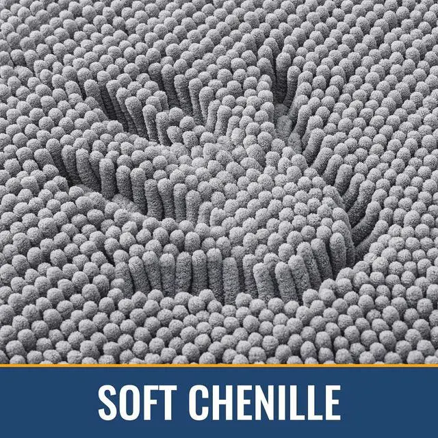 Alt view image 3 of 7 - Arotive Bathroom Rugs 24x16, Soft Absorbent Shaggy Chenille Bath Rugs | Grey, Machine Washable Rubber Backing Bath Mats for Bathroom Floor Tub and Shower Home Decor Accessories