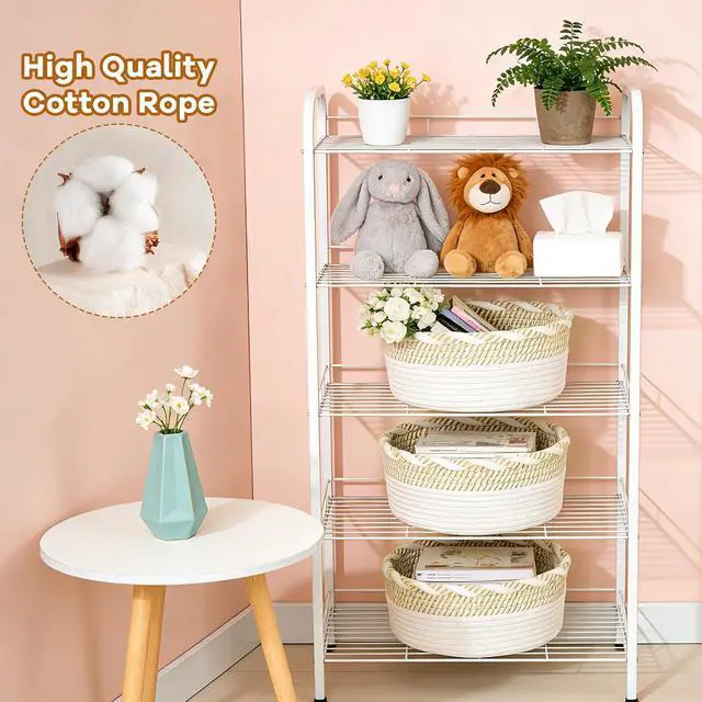 Alt view image 4 of 6 - Small Cotton Rope Storage Basket, Boho Cotton Rope Storage Bins for Towel,Pet Kids Toy, Round Jute-Colored Woven Basket, Empty Gift Basket, 8 x 8 x 4
