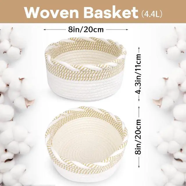 Alt view image 2 of 6 - Small Cotton Rope Storage Basket, Boho Cotton Rope Storage Bins for Towel,Pet Kids Toy, Round Jute-Colored Woven Basket, Empty Gift Basket, 8 x 8 x 4