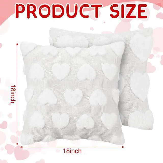 Alt view image 4 of 7 - HunnmingRe 2 Pcs Valentine's Day Heart Throw Pillow Covers 18x18 Inch Beige Heart Love Pillow Cases Plush Faux Fur Jacquard Pillowcase Galentine's Day Gifts for Home Living Room Bed Couch Covers
