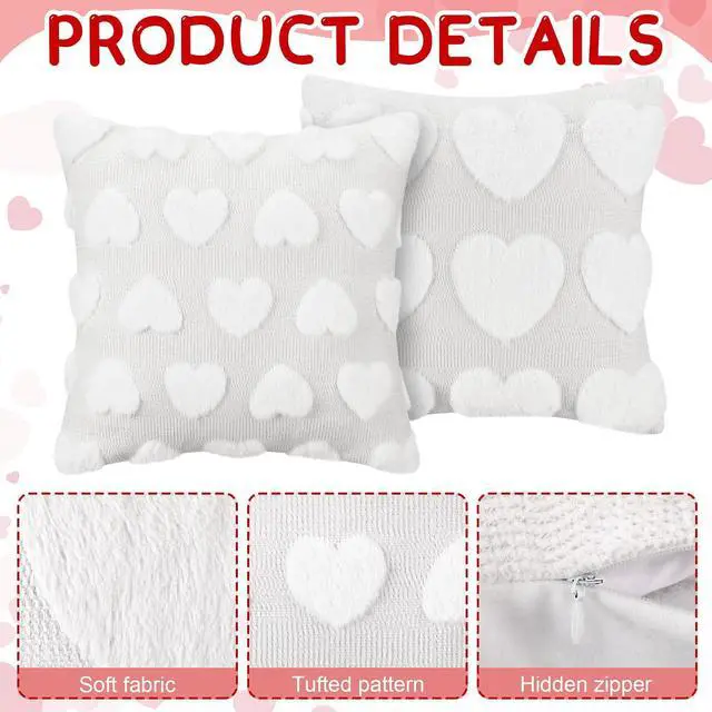 Alt view image 5 of 7 - HunnmingRe 2 Pcs Valentine's Day Heart Throw Pillow Covers 18x18 Inch Beige Heart Love Pillow Cases Plush Faux Fur Jacquard Pillowcase Galentine's Day Gifts for Home Living Room Bed Couch Covers