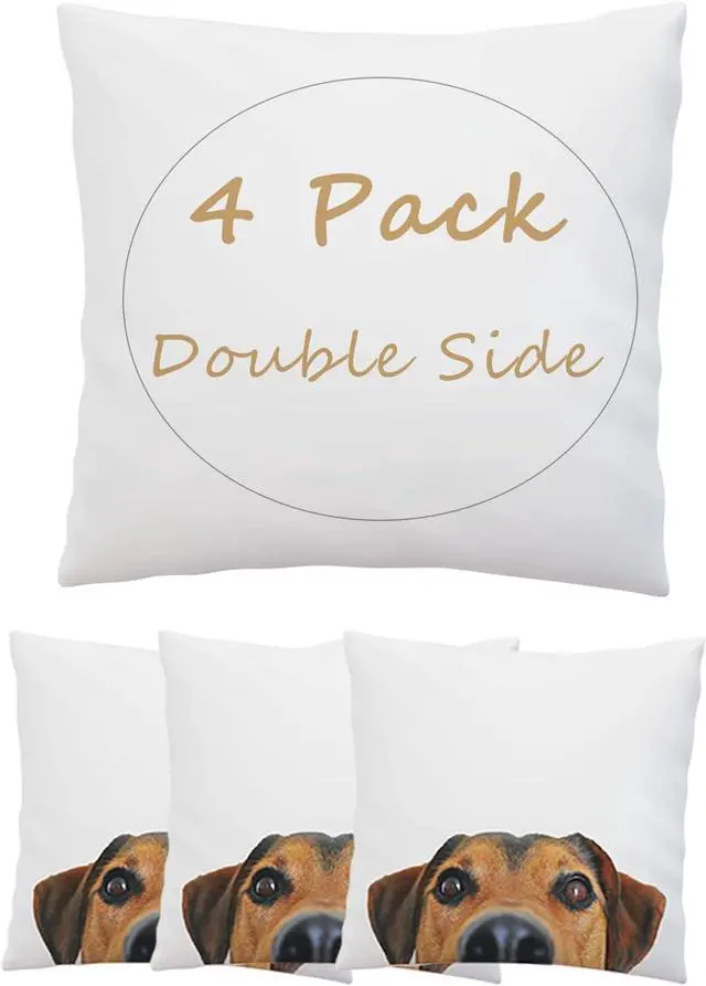 Main image of Sublimation Blanks Pillowcases 4 Pack 16"x 16" No Pillow Insert | Heat Transfer Cushion Covers with Invisible Zippers for DIY Printing Sofa Coach Decor White Polyester Material