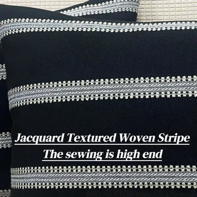 Alt view image 2 of 7 - Slow Cow Lumbar Throw Pillow Cover Stripe 12 x 20 Inches Black Off White | Decorative Textured Woven Rectangular Stripe Accent Cushion with Hidden Zipper for Living Room Home Decor