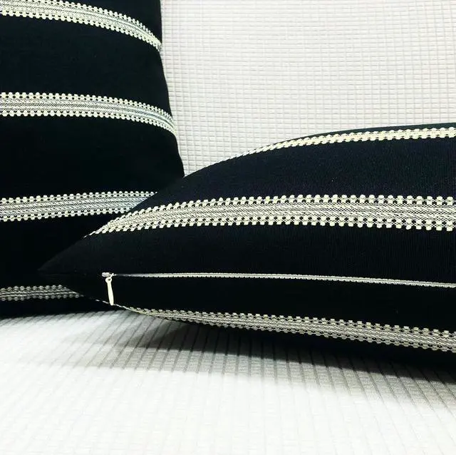 Alt view image 4 of 7 - Slow Cow Lumbar Throw Pillow Cover Stripe 12 x 20 Inches Black Off White | Decorative Textured Woven Rectangular Stripe Accent Cushion with Hidden Zipper for Living Room Home Decor
