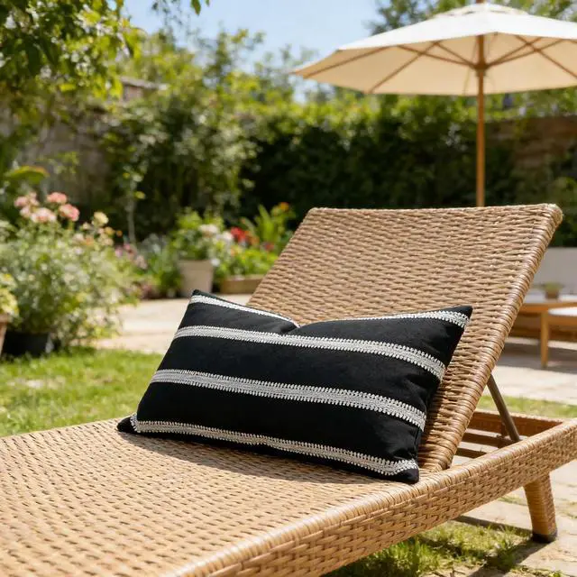 Alt view image 6 of 7 - Slow Cow Lumbar Throw Pillow Cover Stripe 12 x 20 Inches Black Off White | Decorative Textured Woven Rectangular Stripe Accent Cushion with Hidden Zipper for Living Room Home Decor