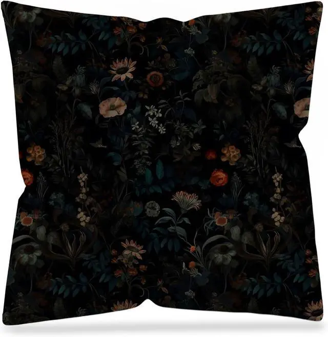 Main image of Dark Gothic Boho Moody Floral Pillow Cover 18x18 Double-Sided, Black Mystical Gothic Exotic Botanical Flower Garden Decorative Throw Pillow Cover for Bedroom Living Room
