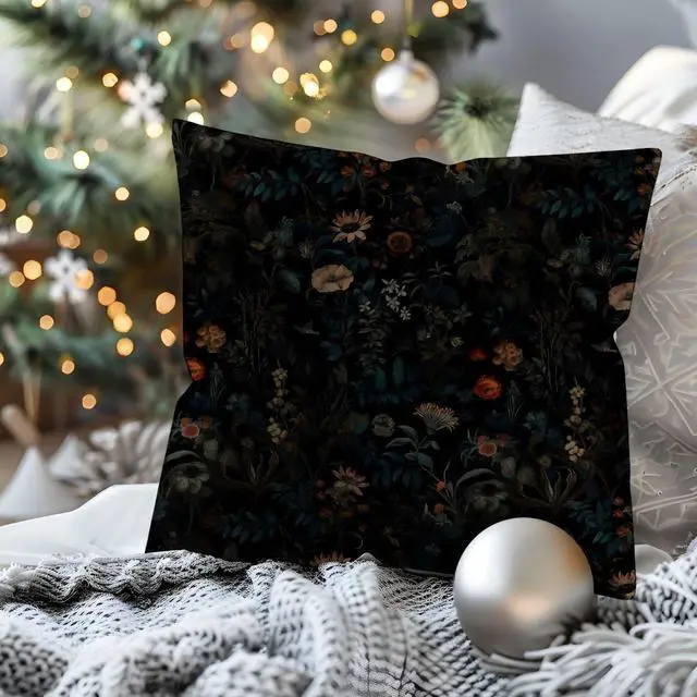 Alt view image 6 of 6 - Dark Gothic Boho Moody Floral Pillow Cover 18x18 Double-Sided, Black Mystical Gothic Exotic Botanical Flower Garden Decorative Throw Pillow Cover for Bedroom Living Room