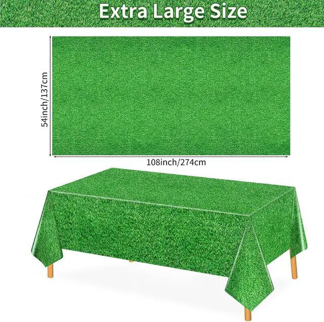 Alt view image 2 of 7 - 2 Pack Green Grass Tablecloth Golf Table Cloth 54 x 108 Inch Disposable Plastic Grass Tablecloth for Golf Birthday Party Games Decoration Outdoor Picnics Dining Rectangle Table Cover