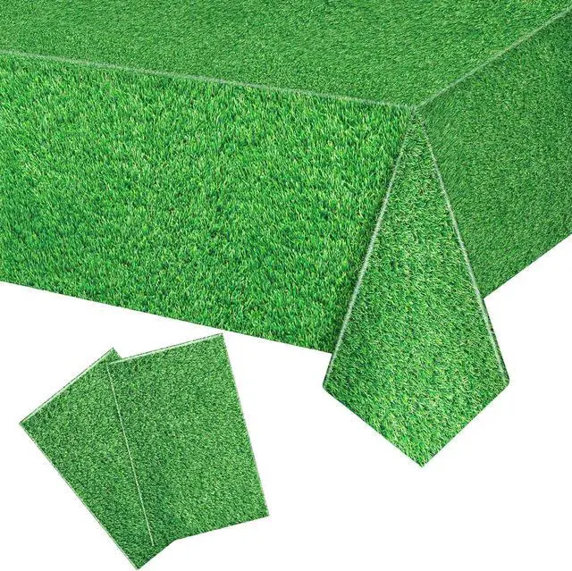 Main image of 2 Pack Green Grass Tablecloth Golf Table Cloth 54 x 108 Inch Disposable Plastic Grass Tablecloth for Golf Birthday Party Games Decoration Outdoor Picnics Dining Rectangle Table Cover