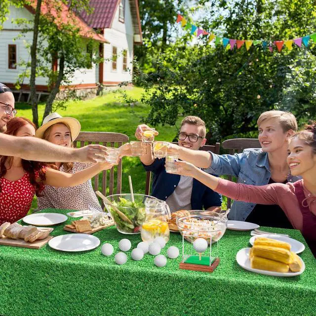 Alt view image 6 of 7 - 2 Pack Green Grass Tablecloth Golf Table Cloth 54 x 108 Inch Disposable Plastic Grass Tablecloth for Golf Birthday Party Games Decoration Outdoor Picnics Dining Rectangle Table Cover