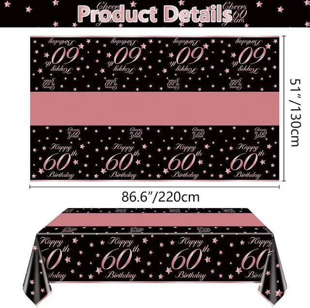Alt view image 2 of 7 - 4 Pack 60th Birthday Tablecloths Plastic Disposable Rose and Gold Rectangle Table Cover for Men Woman 60 Birthday Party Decorations, 51x87''