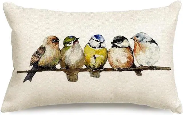 Main image of RABUSOFA Watercolor Birds Pillows Decorative Throw Pillows 12x20,Hand-Painted Oil Painting Rustic Birds Lumbar Pillow Cases,Cute Colorful Spring Summer Decorations for Home Couch Sofa Outdoor