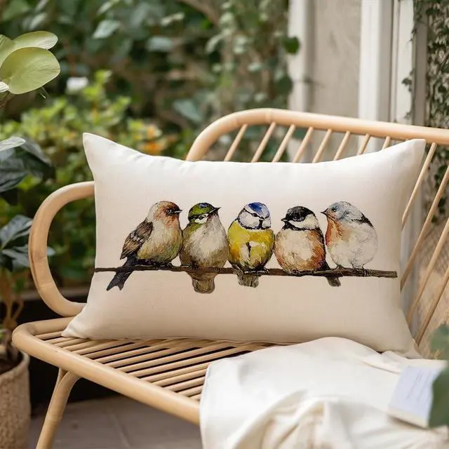 Alt view image 5 of 7 - RABUSOFA Watercolor Birds Pillows Decorative Throw Pillows 12x20,Hand-Painted Oil Painting Rustic Birds Lumbar Pillow Cases,Cute Colorful Spring Summer Decorations for Home Couch Sofa Outdoor