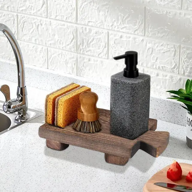 Alt view image 5 of 7 - Vintage Black Wooden Soap Holder & Tray - Soap Stand/Riser for Kitchen & Bathroom Sink, Bottle & Plant Holder
