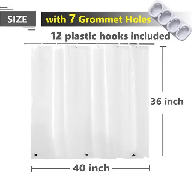 Alt view image 2 of 5 - Waterproof Shower Curtain for Window Inside Shower, Frost, 40x36 | Hooks Included, 40W x 36H Inches Short Length Heavy Duty Vinyl Plastic Bathroom Window Curtain, Silky Frosted, 40 x 36