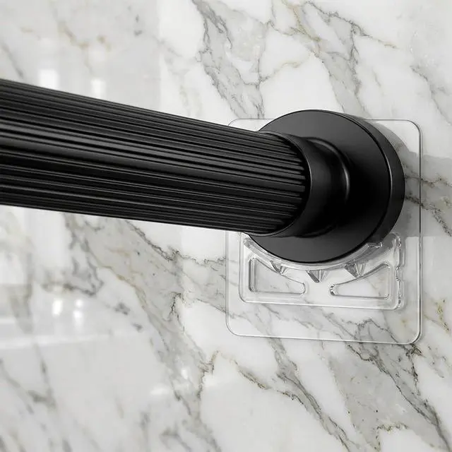 Alt view image 2 of 7 - 8Pcs Shower Rod Holder Spring Tension Shower Curtain Rod Holder No Drilling Transparent Self Adhesive Curtain Bracket Closet Rods Support for Wall