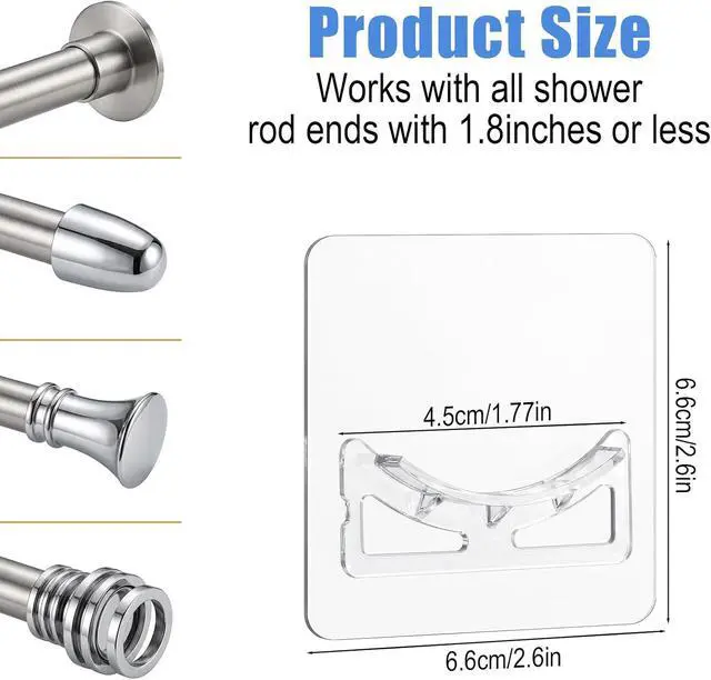 Alt view image 3 of 7 - 8Pcs Shower Rod Holder Spring Tension Shower Curtain Rod Holder No Drilling Transparent Self Adhesive Curtain Bracket Closet Rods Support for Wall