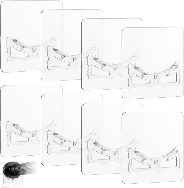 Main image of 8Pcs Shower Rod Holder Spring Tension Shower Curtain Rod Holder No Drilling Transparent Self Adhesive Curtain Bracket Closet Rods Support for Wall