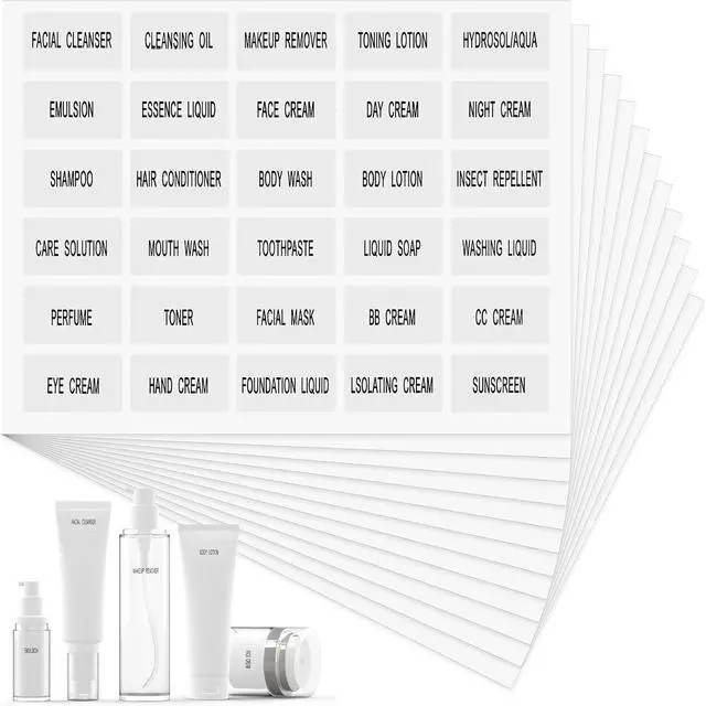 Main image of 360 Pcs Waterproof Labels for Bottles, Travel & Toiletry Bottles - Refillable, Clear Bathroom Labels for Organizing Shampoo, Conditioner, Lotion & Cream