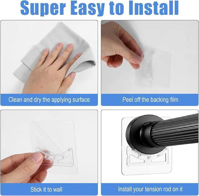 Alt view image 4 of 7 - 8Pcs Shower Rod Holder Spring Tension Shower Curtain Rod Holder No Drilling Transparent Self Adhesive Curtain Bracket Closet Rods Support for Wall