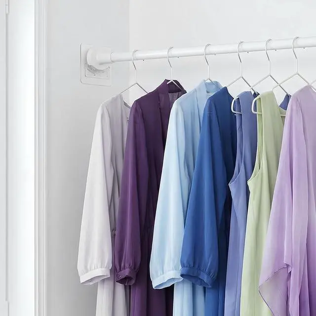 Alt view image 6 of 7 - 8Pcs Shower Rod Holder Spring Tension Shower Curtain Rod Holder No Drilling Transparent Self Adhesive Curtain Bracket Closet Rods Support for Wall